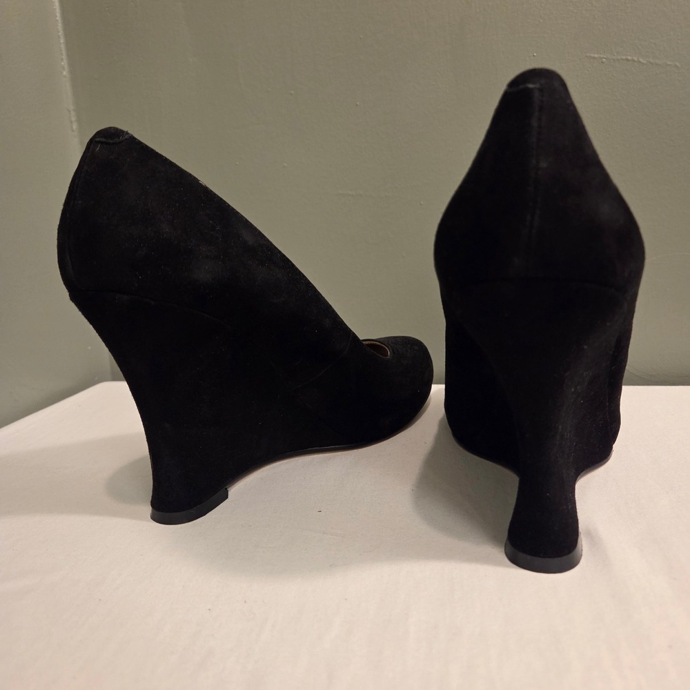 Nine West Suede Leather Wedge Heels Women's Size 9.5 Black - Picture 7 of 8